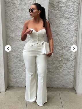 Fashion Nova Amelia Two Piece Pant Suit - Cream